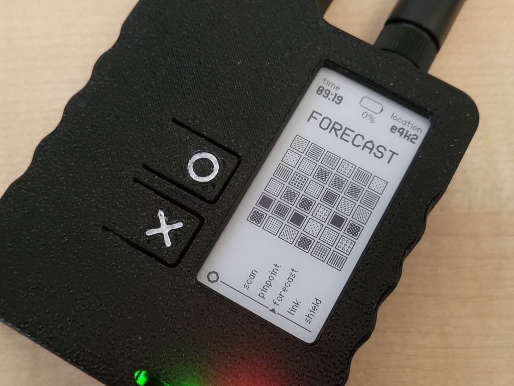 A close-up of an MFD with the "forecast" function on the ePaper display. The function shows a grid of cells, each cell contains a repeating pattern of dots or lines.