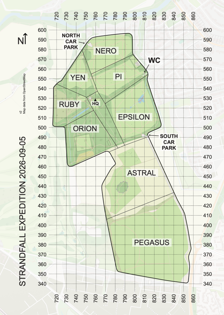 A map of Cammo Estate park divided into eight sectors